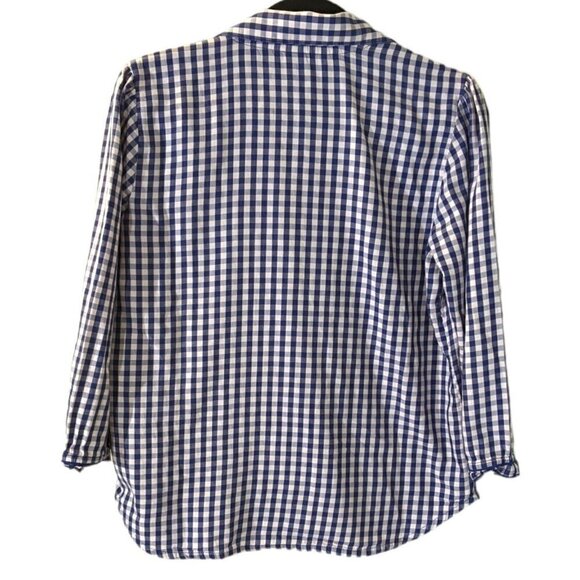 Victoria's Secret Blue Checkered Plaid 3/4 Sleeve 100% Cotton PJ Top Size Medium - Picture 2 of 7